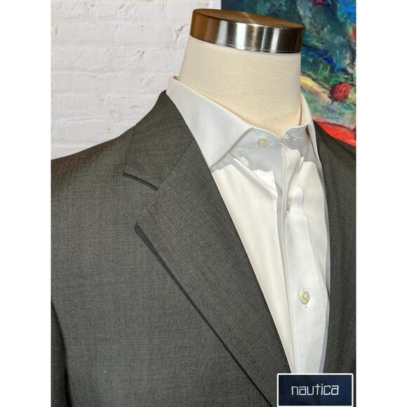 Nautica Mens 41R 32x29 Olive Gray Green Tone Suit Worsted Wool U.S.A. - Picture 4 of 16
